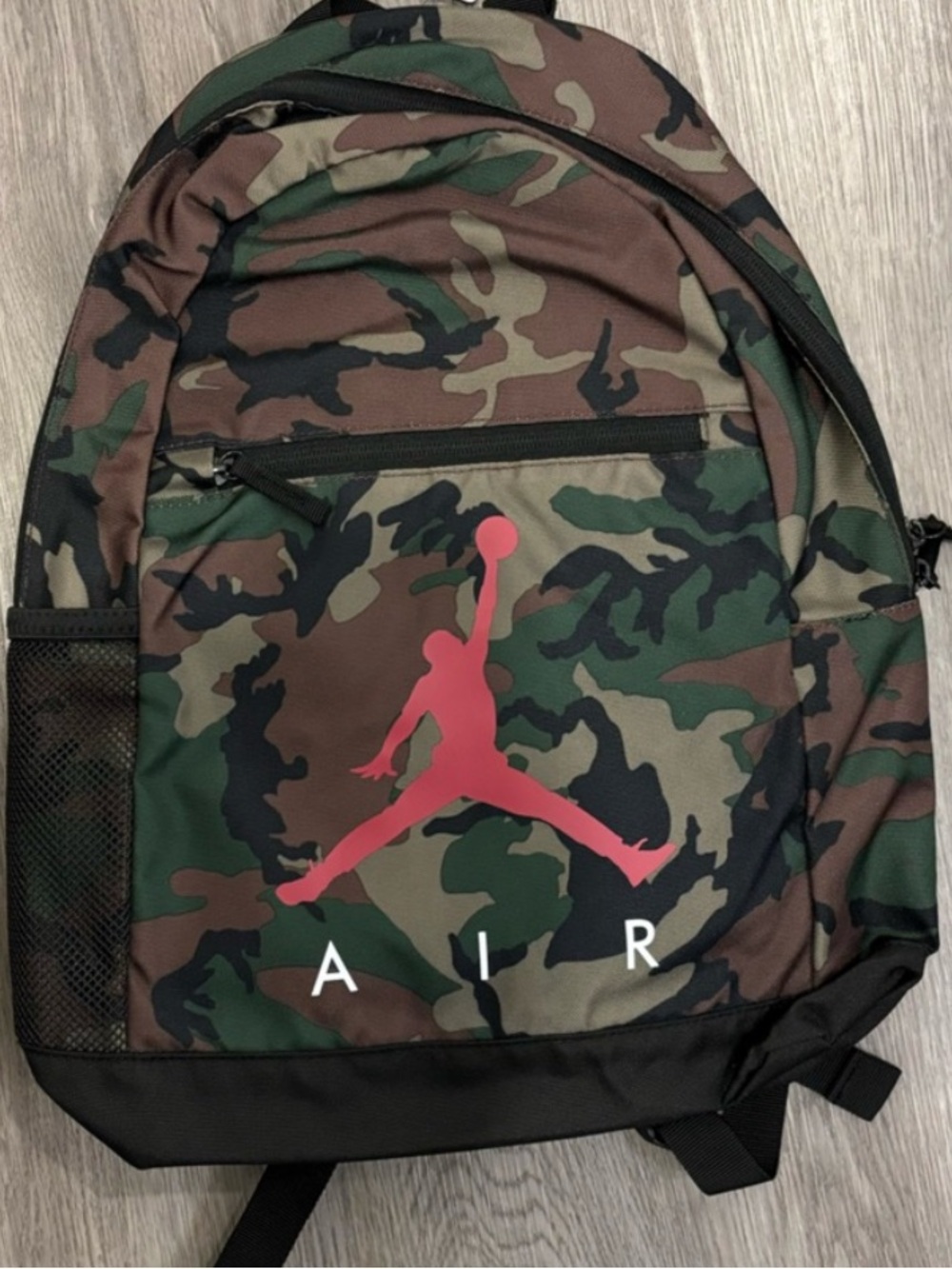 Nike Jordan Camo Backpack in Green/Brown with Red Logo